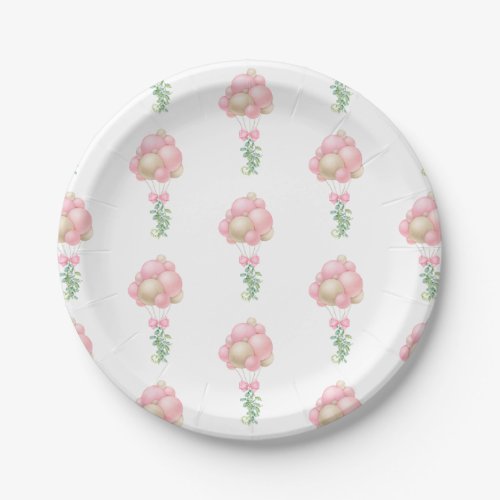 Minimalist Pink Balloons Girl Baby Shower Paper Plates