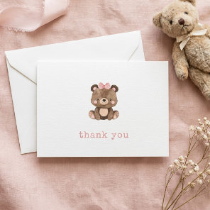 Minimalist Pink Bear Girl Baby Shower Thank You Card