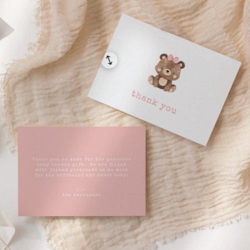 Minimalist Pink Bear Girl Baby Shower Thank You Card