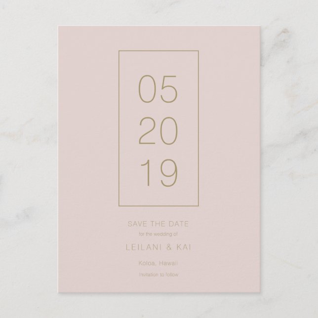 Minimalist Pink Beige Save the Date Postcard (Front)