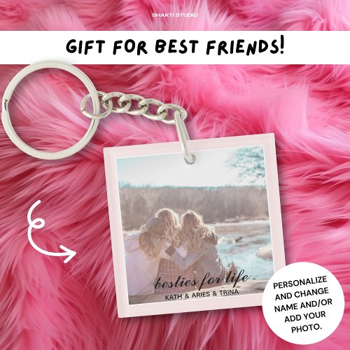 Minimalist Pink Best Friend Bestie BFF Photo Keychain