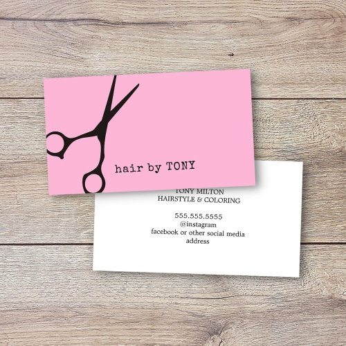 Minimalist Pink Black Scissors Hair Stylist Business Card