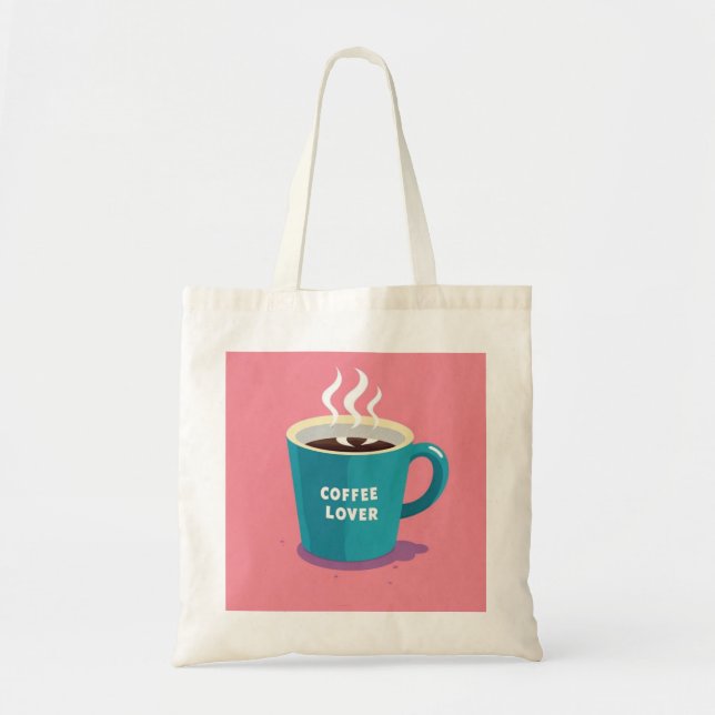 Minimalist Pink Blue Coffee cup lover  Tote Bag (Front)