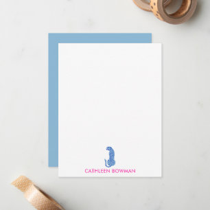 Minimalist Pink & Blue Modern Cheetah Personalized Note Card