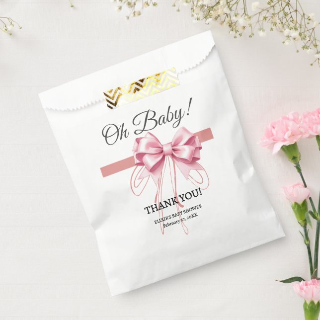Minimalist Pink Bow Baby Shower Favor Bag (Sealed)