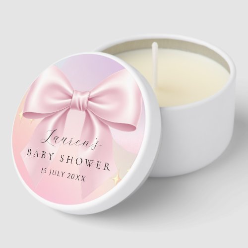 Minimalist Pink Bow Baby Shower Mini Candle Favors