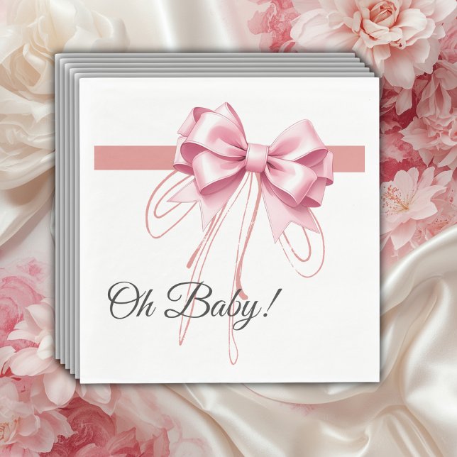 Minimalist Pink Bow Baby Shower Napkins (Creator Uploaded)
