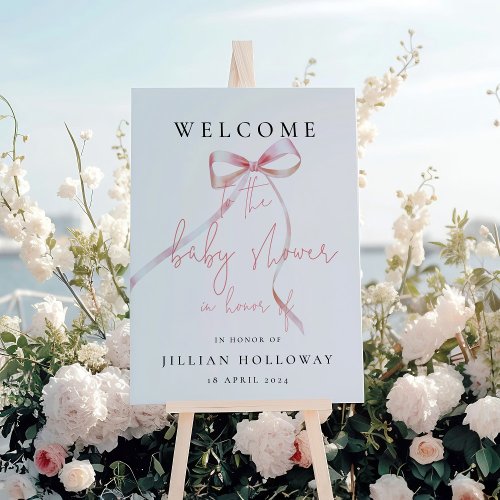 Minimalist Pink Bow Baby Shower Welcome Easel Sign