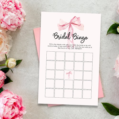 Minimalist Pink Bow Bridal Bingo 