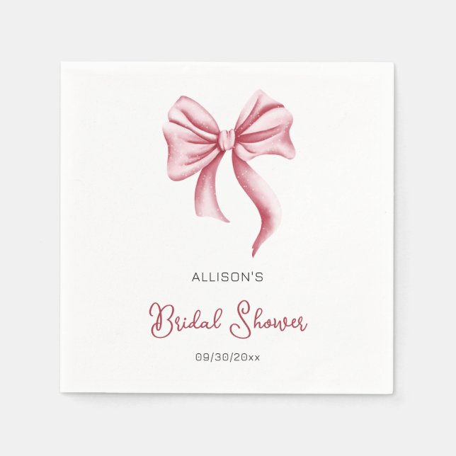 Minimalist Pink Bow Bridal Shower Napkins (Front)