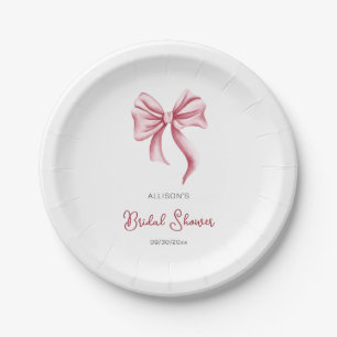 Minimalist Pink Bow Bridal Shower Paper Plates