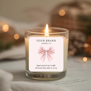 Minimalist Pink Bow Candle Square Sticker
