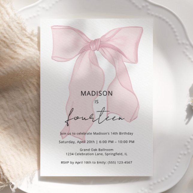 Minimalist Pink Bow Coquette Birthday  Invitation (Creator Uploaded)