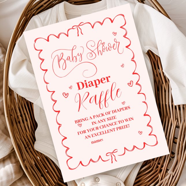 Minimalist Pink Bow Doodle Baby Diapper Raffle  Enclosure Card (Creator Uploaded)