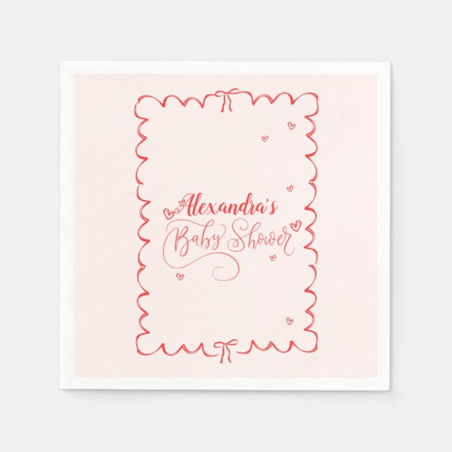 Minimalist Pink Bow Doodle Baby Shower Napkins (Front)