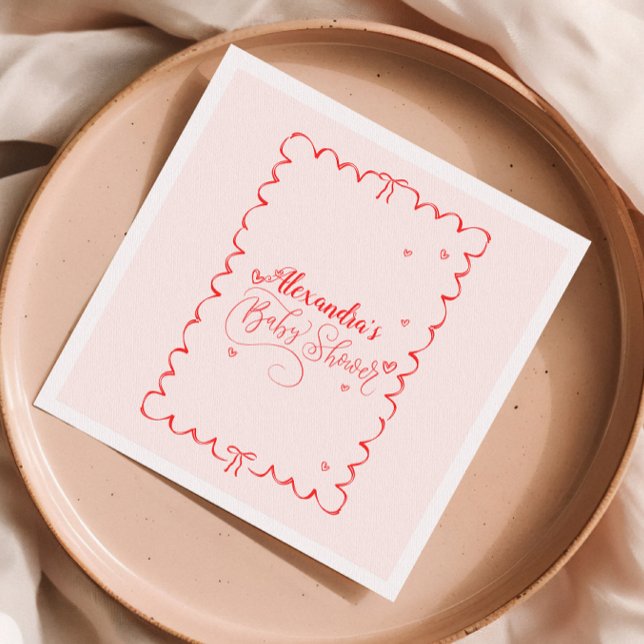 Minimalist Pink Bow Doodle Baby Shower Napkins (Creator Uploaded)