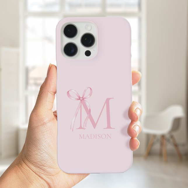 Minimalist Pink Bow Initial Monogram Case-Mate iPhone Case (Creator Uploaded)
