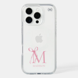 Minimalist Pink Bow Initial Monogram iPhone 16 Pro Case