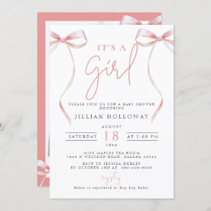 Minimalist Pink BOW Its a girl Baby Shower Invitation