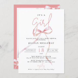 Minimalist Pink BOW Its a girl Baby Shower Invitation