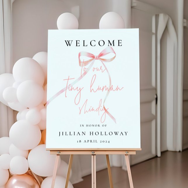Minimalist Pink Bow Tiny Human Shindig Welcome Foam Board (Creator Uploaded)