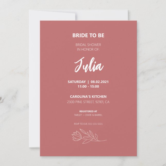 Minimalist Pink Bridal Shower Invitation (Front)