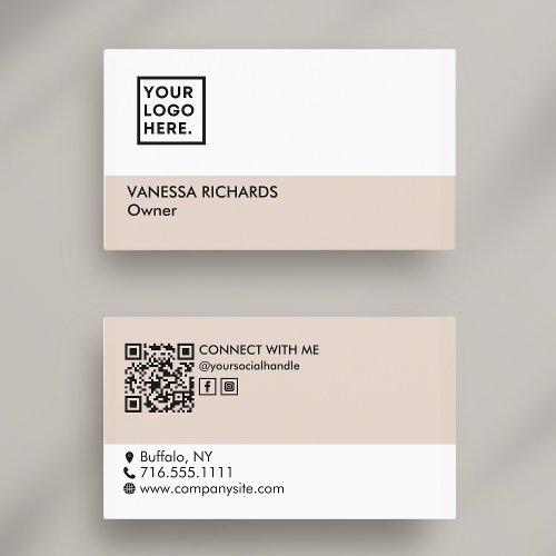 Minimalist Pink Business Logo  QR Code Simple Business Card