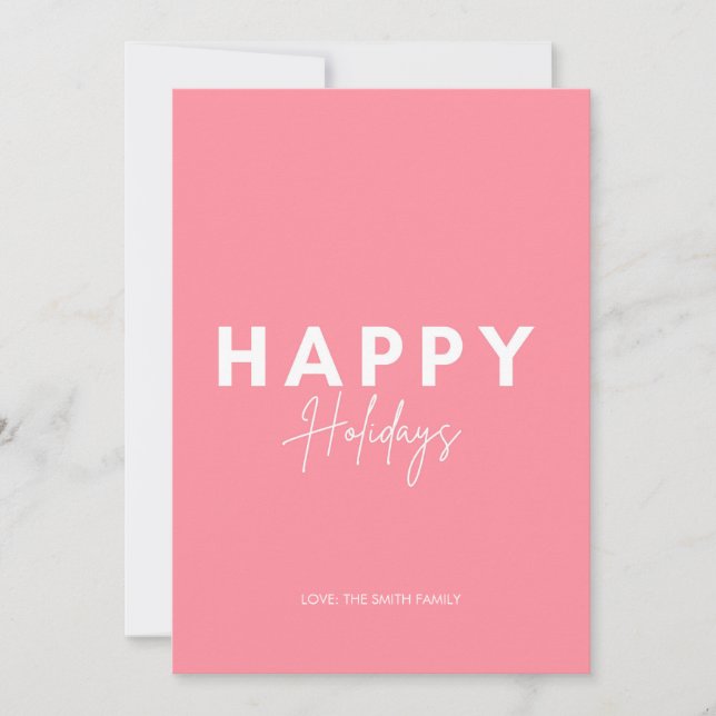Minimalist Pink Candy Happy Holidays Personalize Holiday Card (Front)