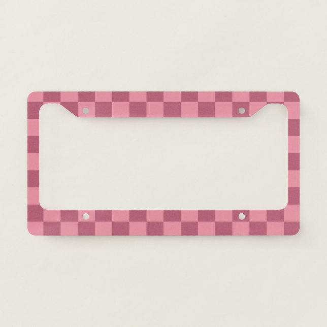 Minimalist Pink Checkerboard Pattern  License Plate Frame (Front)