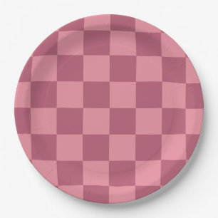 Minimalist Pink Checkerboard Pattern Paper Plates