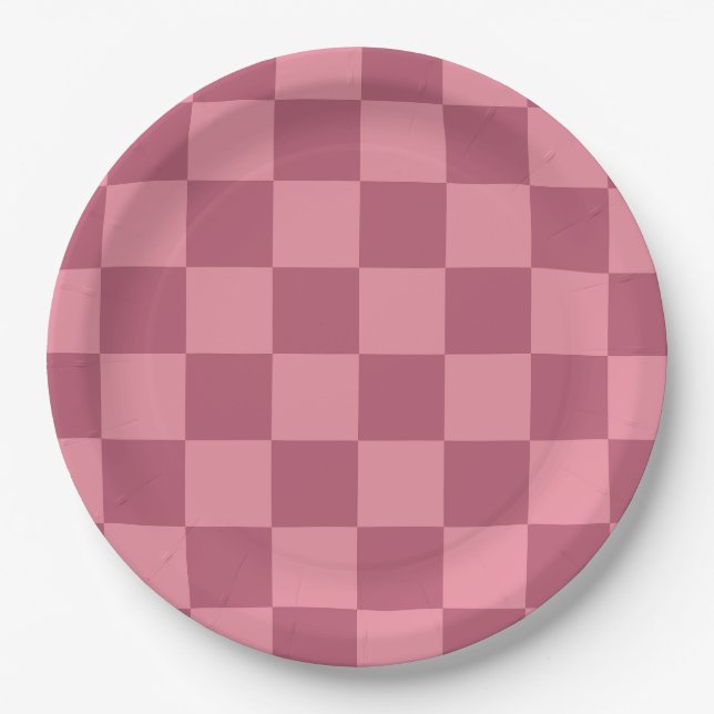 Minimalist Pink Checkerboard Pattern Paper Plates (Front)