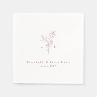 Minimalist Pink Cherry Blossom Monogram Wreath Napkins