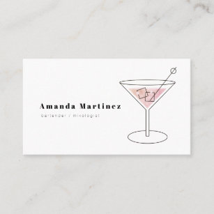 Minimalist Pink Cocktail Bartender Mixologist Business Card
