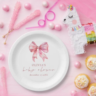 Minimalist Pink Coquette Bow Baby Shower  Paper Plates