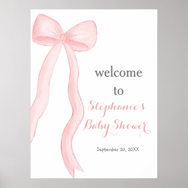 Minimalist Pink Coquette Bow Baby shower Welcome Poster (Front)