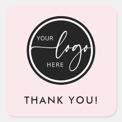 Minimalist Pink Custom Logo Business Thank You Square Sticker