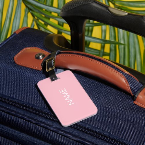 Minimalist pink custom name text monogram solid luggage tag