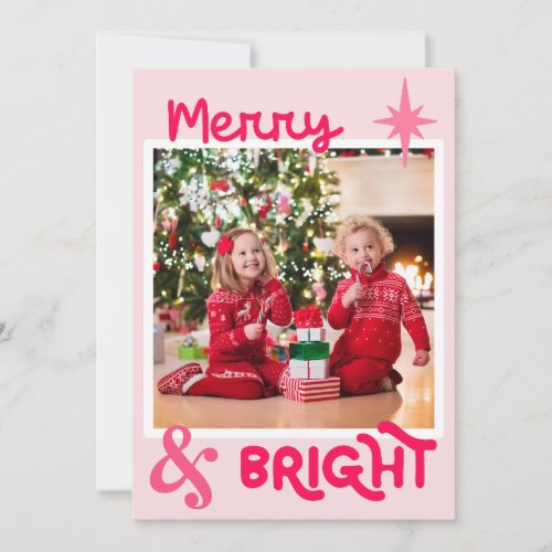 Minimalist Pink Cute Family Photo Christmas Holiday Card