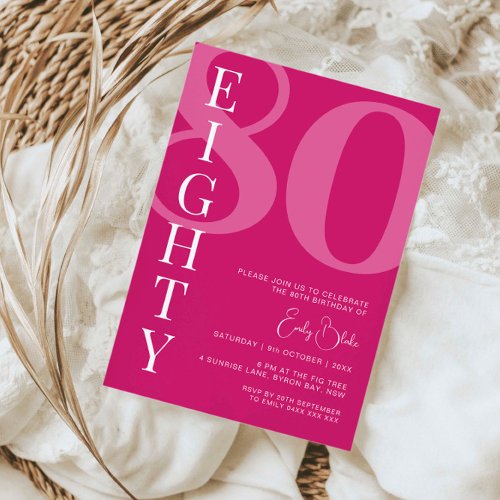 Minimalist Pink Eighty 80th Birthday Party Invitation
