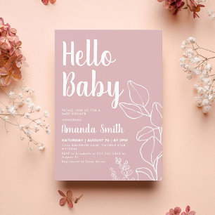 Minimalist Pink Eucalyptus Baby Shower Invitation