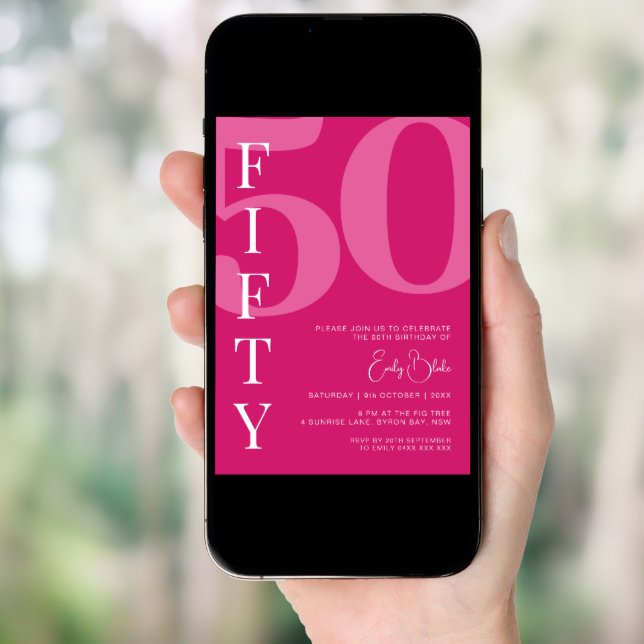 Minimalist Pink Fifty 50th Birthday Party Invitation (Front Digital)