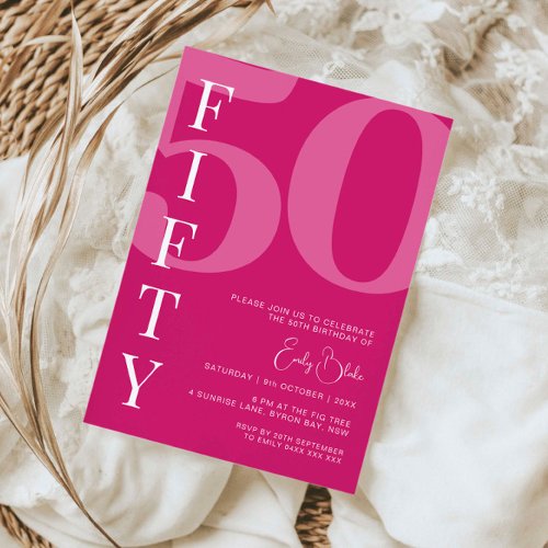 Minimalist Pink Fifty 50th Birthday Party Invitation
