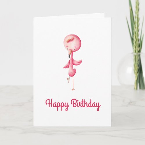 Minimalist Pink Flamingo Illustration Personalized Card