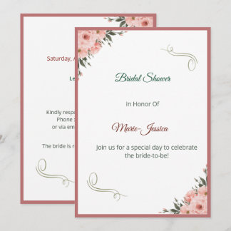 Minimalist Pink Floral Bridal Shower Invitation, Invitation