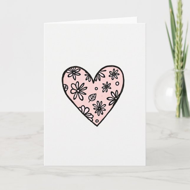 Minimalist Pink Floral Heart Card (Front)