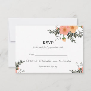 Minimalist Pink Floral Kids Birthday Party RSVP Card