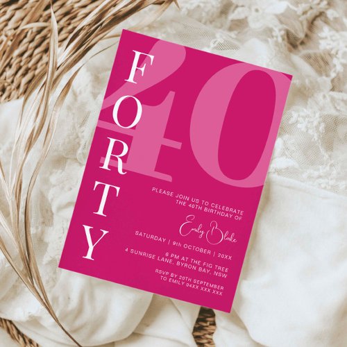 Minimalist Pink Forty 40th Birthday Party Invitation