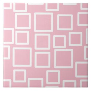 Minimalist Pink Geometric Squares Ceramic Tile