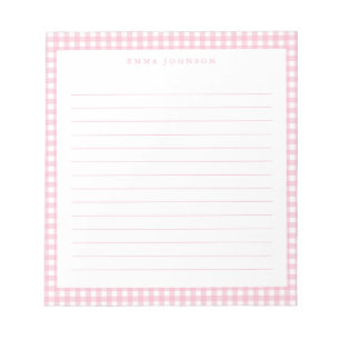 Minimalist Pink Gingham Monogram Lined Notepad