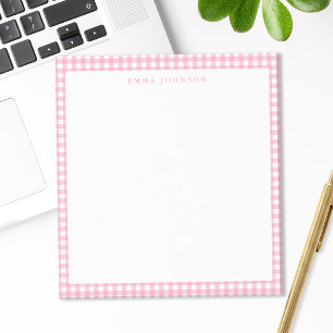 Minimalist Pink Gingham Monogram Notepad